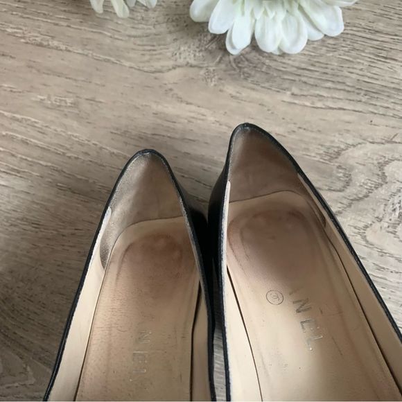 VINTAGE CHANEL Block Heel Shoes Black Silver Size 38 - Picture 5 of 16